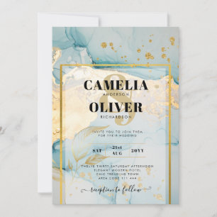 Beautiful Sea Glass Gold Wedding Invite Turquoise