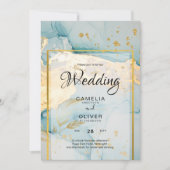 Beautiful Sea Glass Gold Wedding Invite Turquoise  (Front)