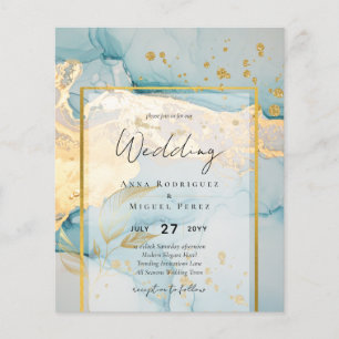 Beautiful Sea Glass Gold Wedding Invite Turquoise  Flyer