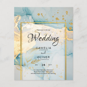 Beautiful Sea Glass Gold Wedding Invite Turquoise  Flyer