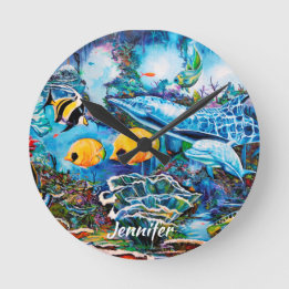 Beautiful Sea Life Near Reef Round Clock
