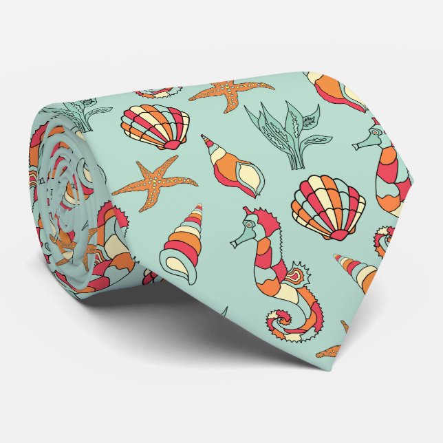 Beautiful Sea Life Neck Tie (Rolled)