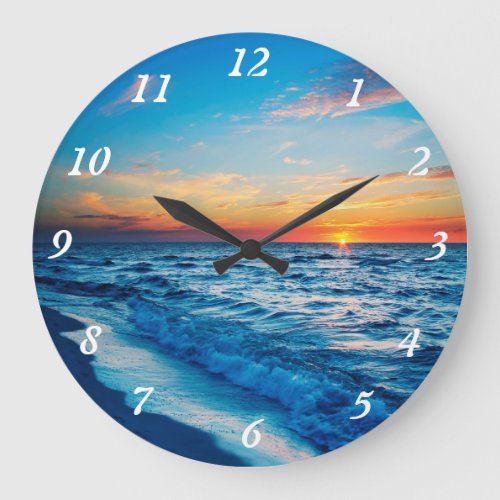 Beautiful Sea Shore Sunset Large Clock