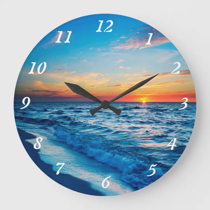 Beautiful Sea Shore Sunset Large Clock | Zazzle