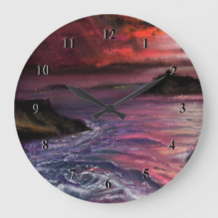 Beautiful Sea Sunset - Abstract Original Painting Large Clock