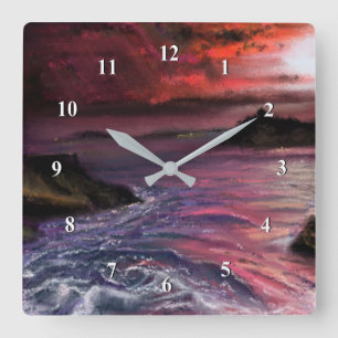 Beautiful Sea Sunset - Abstract Original Painting Square Wall Clock