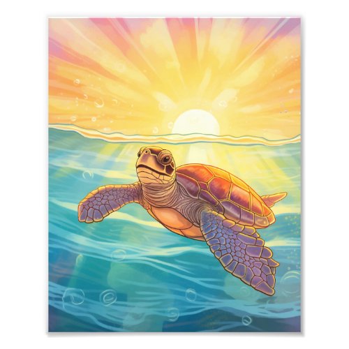 Beautiful Sea Turtle and Marine Plants  Photo Print