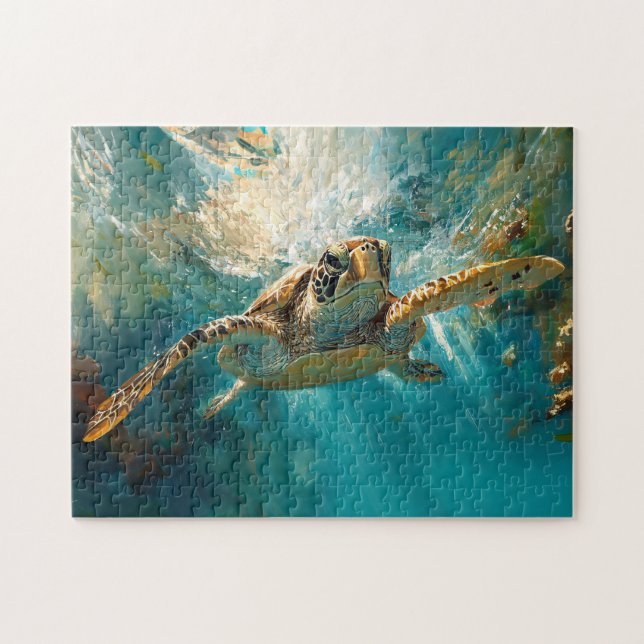 Beautiful Sea Turtle Gliding Through Water Jigsaw Puzzle (Horizontal)