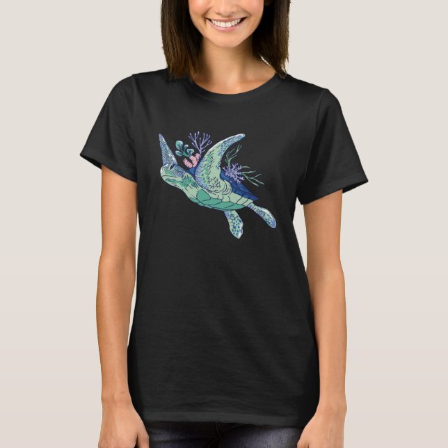 Beautiful Sea Turtle Hawaiian Summer Beach Tropica T-Shirt (Front)