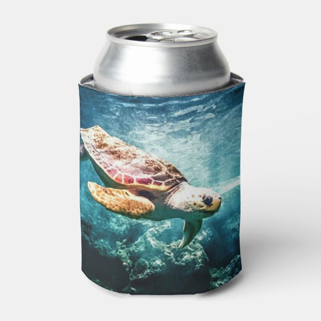 Beautiful Sea Turtle Ocean Underwater Image Can Cooler (Can Front)