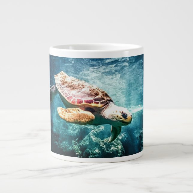 Beautiful Sea Turtle Ocean Underwater Image Giant Coffee Mug (Front)