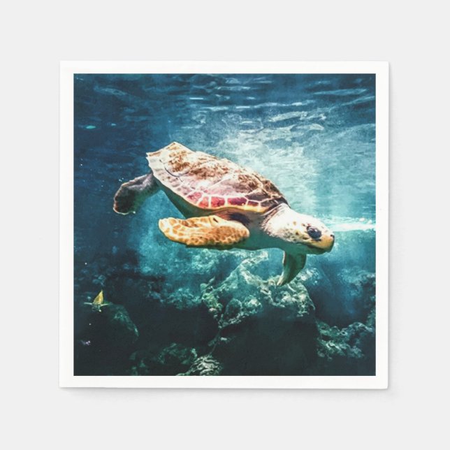 Beautiful Sea Turtle Ocean Underwater Image Paper Napkins (Front)