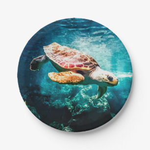 Beautiful Sea Turtle Ocean Underwater Image Paper Plates