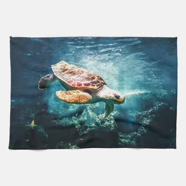 Beautiful Sea Turtle Ocean Underwater Image Towel (Horizontal)