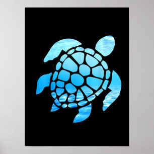 Beautiful Sea Turtle Silhouette Seen From Undersea Poster
