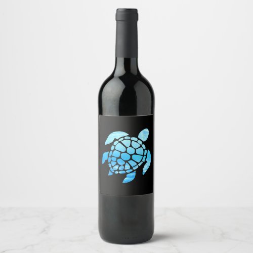 Beautiful Sea Turtle Silhouette Seen From Undersea Wine Label