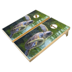 Beautiful Sea Turtle Swimming Cornhole Set
