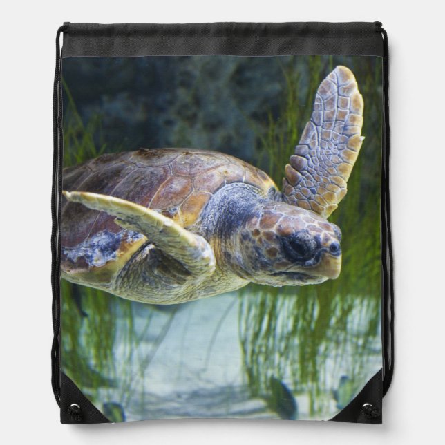 Beautiful Sea Turtle Swimming Drawstring Bag (Front)