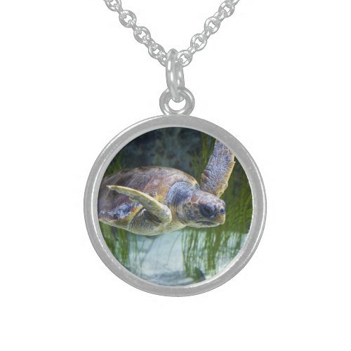 Beautiful Sea Turtle Swimming Sterling Silver Necklace