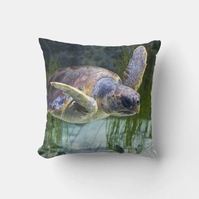 Beautiful Sea Turtle Swimming Throw Pillow (Front)