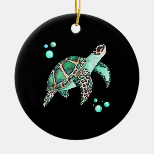 Beautiful Sea Turtle Watercolor Ceramic Ornament