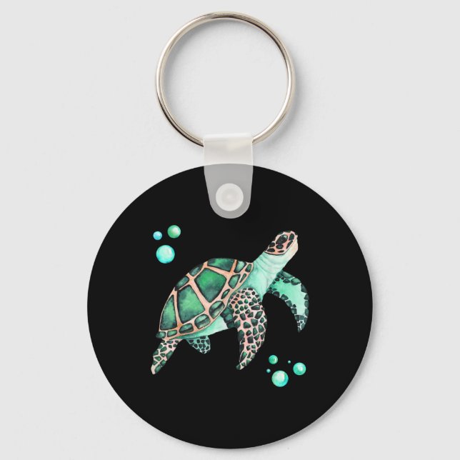 Beautiful Sea Turtle Watercolor Keychain (Front)