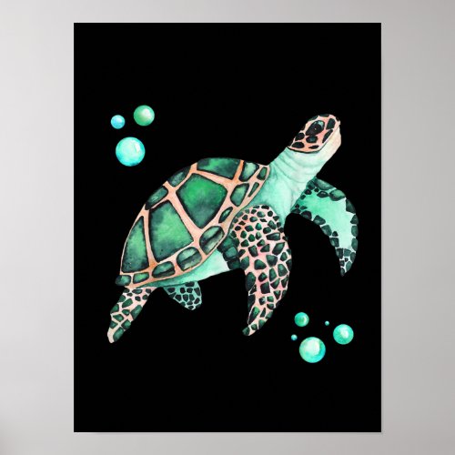 Beautiful Sea Turtle Watercolor Poster