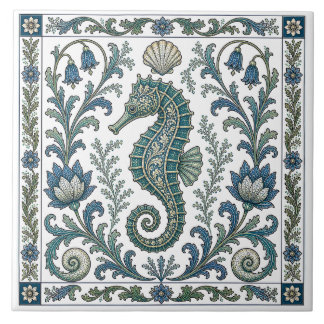 Beautiful Seahorse Vintage Ornate Marine Life Ceramic Tile