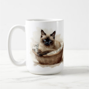 BEAUTIFUL SEAL POINT SIAMESE KITTEN IN BASKET COFFEE MUG