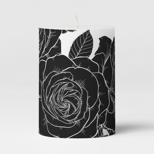 Beautiful seamless black and white monochrome patt pillar candle (Front)