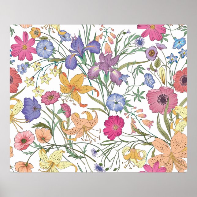 Beautiful seamless floral pattern . Flower illustr Poster (Front)