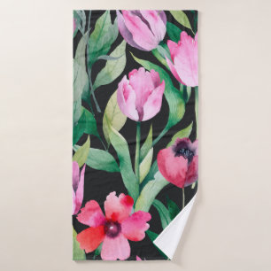 Beautiful seamless floral pattern with watercolor bath towel