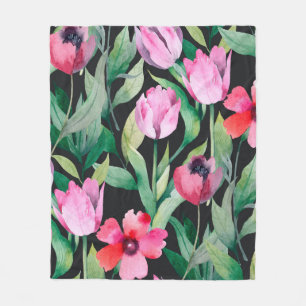 Beautiful seamless floral pattern with watercolor  fleece blanket