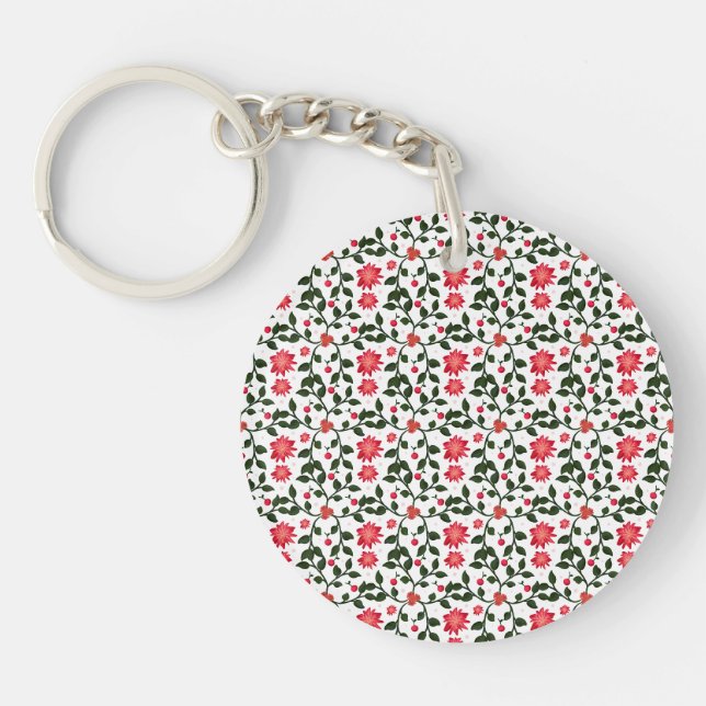 Beautiful seamless floral vine cherry pattern keychain (Front)