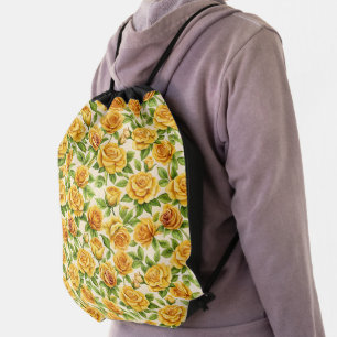 Beautiful Seamless Pattern of Yellow Roses Drawstring Bag