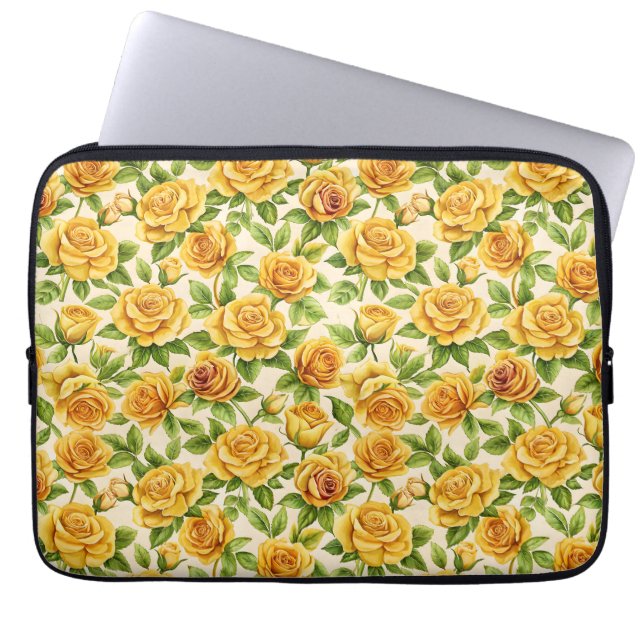 Beautiful Seamless Pattern of Yellow Roses Laptop Sleeve (Front)