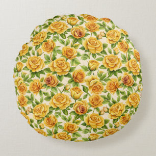 Beautiful Seamless Pattern of Yellow Roses Round Pillow