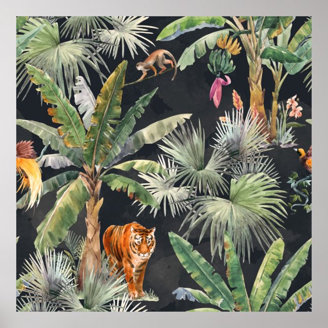 Beautiful seamless pattern with watercolor tropica poster (Front)