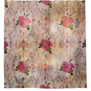 Beautiful seamless pink rose pattern grunge old st shower curtain