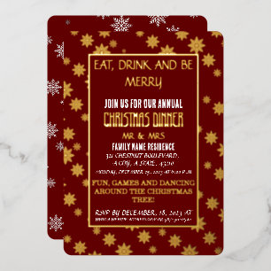 BEAUTIFUL SEAMLESS SNOWFLAKES ON RED BACKGROUND FOIL INVITATION