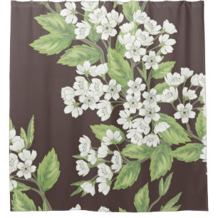 Beautiful seamless spring pattern with green branc shower curtain
