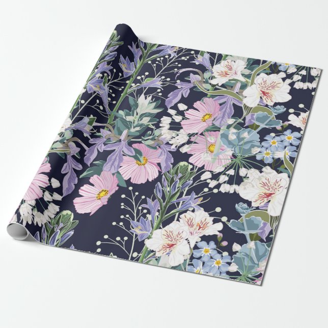 Beautiful seamless spring pattern with wild flower wrapping paper (Unrolled)