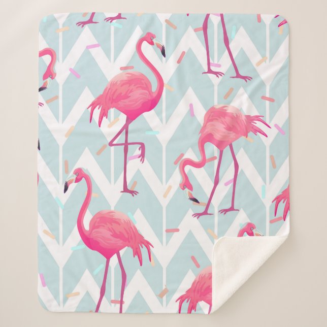 Beautiful seamless tropical pattern with pink flam sherpa blanket (Front)