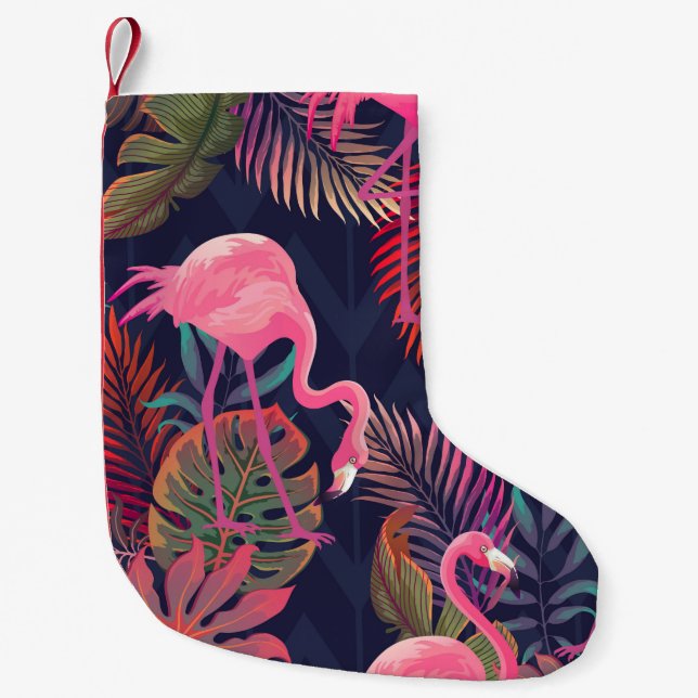 Beautiful seamless tropical pattern with pink flam small christmas stocking (Front)