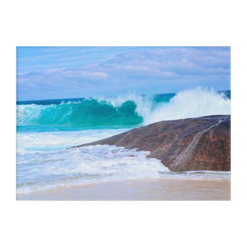 Beautiful Seascape Blue Ocean Giant Waves Rocks Acrylic Print
