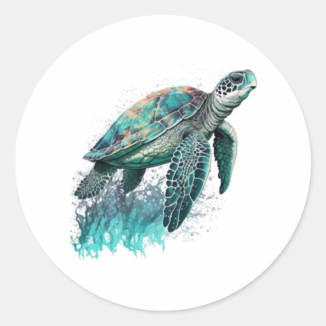 Beautiful Seascape With Majestic Sea Turtle Classic Round Sticker (Front)