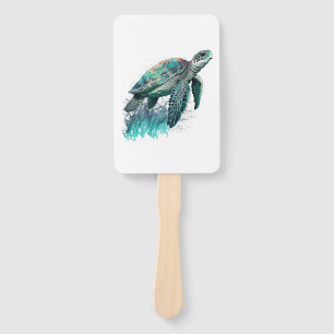 Beautiful Seascape With Majestic Sea Turtle Hand Fan