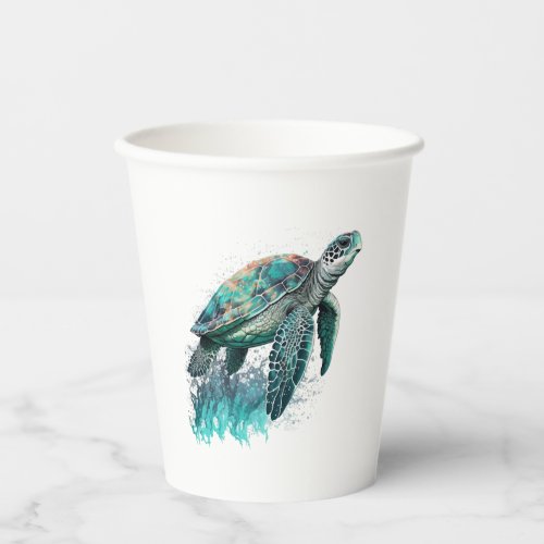 Beautiful Seascape With Majestic Sea Turtle Paper Cups