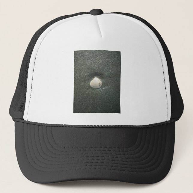 Beautiful Seashell in the Sand: A Salty Souvenir Trucker Hat (Front)
