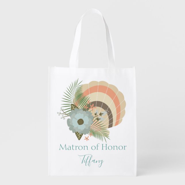 Beautiful Seashell Matron of Honor Grocery Bag (Front)